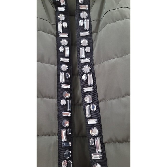 Chico's Open Front Boho Quilted Jacket Olive Green with Crystal Jeweled sz.2 - Picture 6 of 8